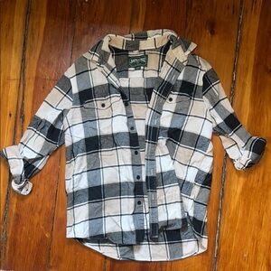 American Eagle Outfitters Black and Cream Plaid Shirt